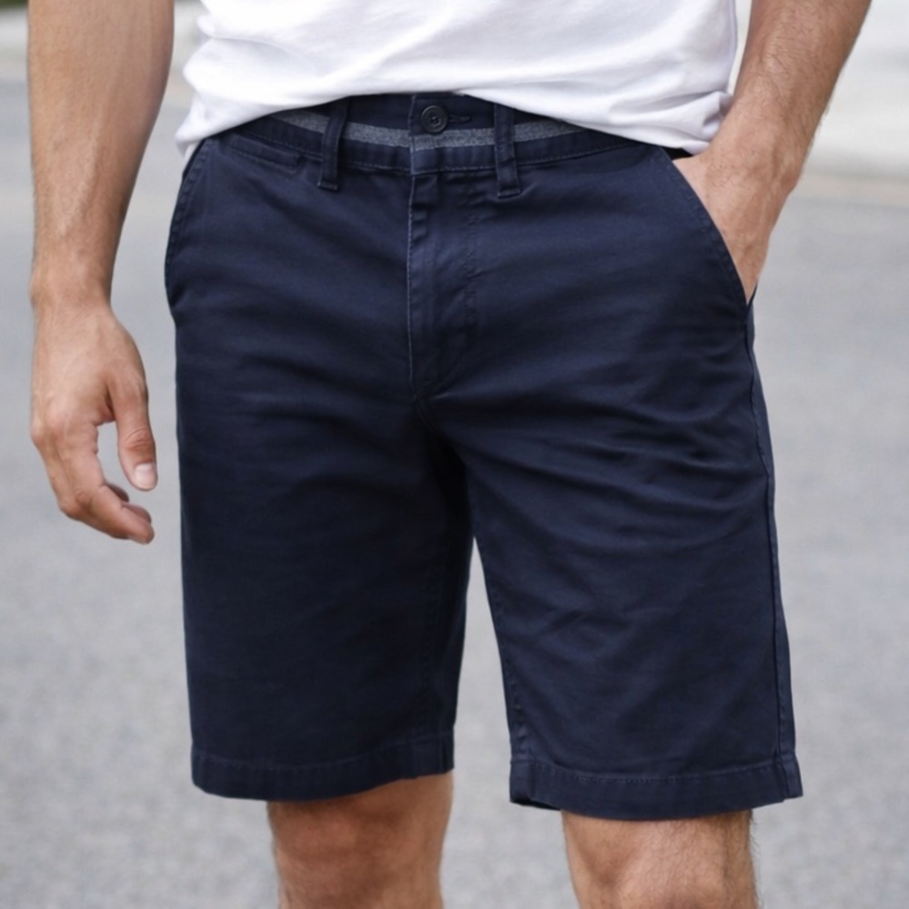 Express Men Slim Fit Chino Shorts Navy Blue Size 30 Stretch Casual
